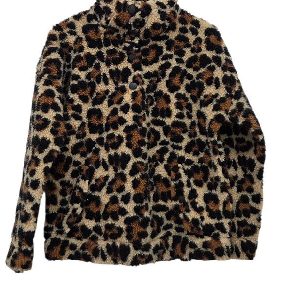 J. Crew Leopard Print Sherpa Fleece Pullover Sz Small - Picture 3 of 16